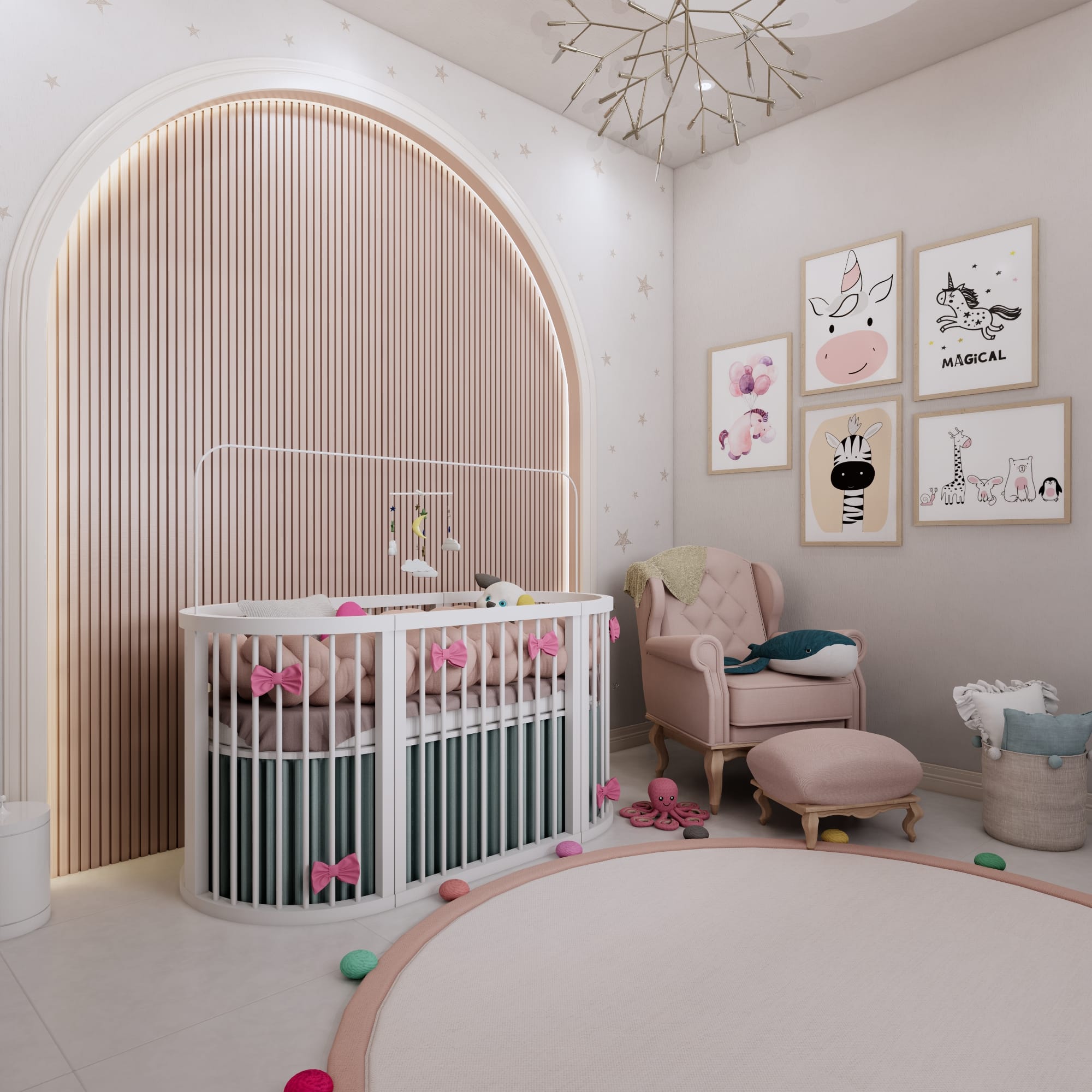 Design de quarto infantil encantador em Sorocaba-SP, destacando interiores acolhedores e lúdicos para a chegada da princesa - Studio Poen Arquitetura