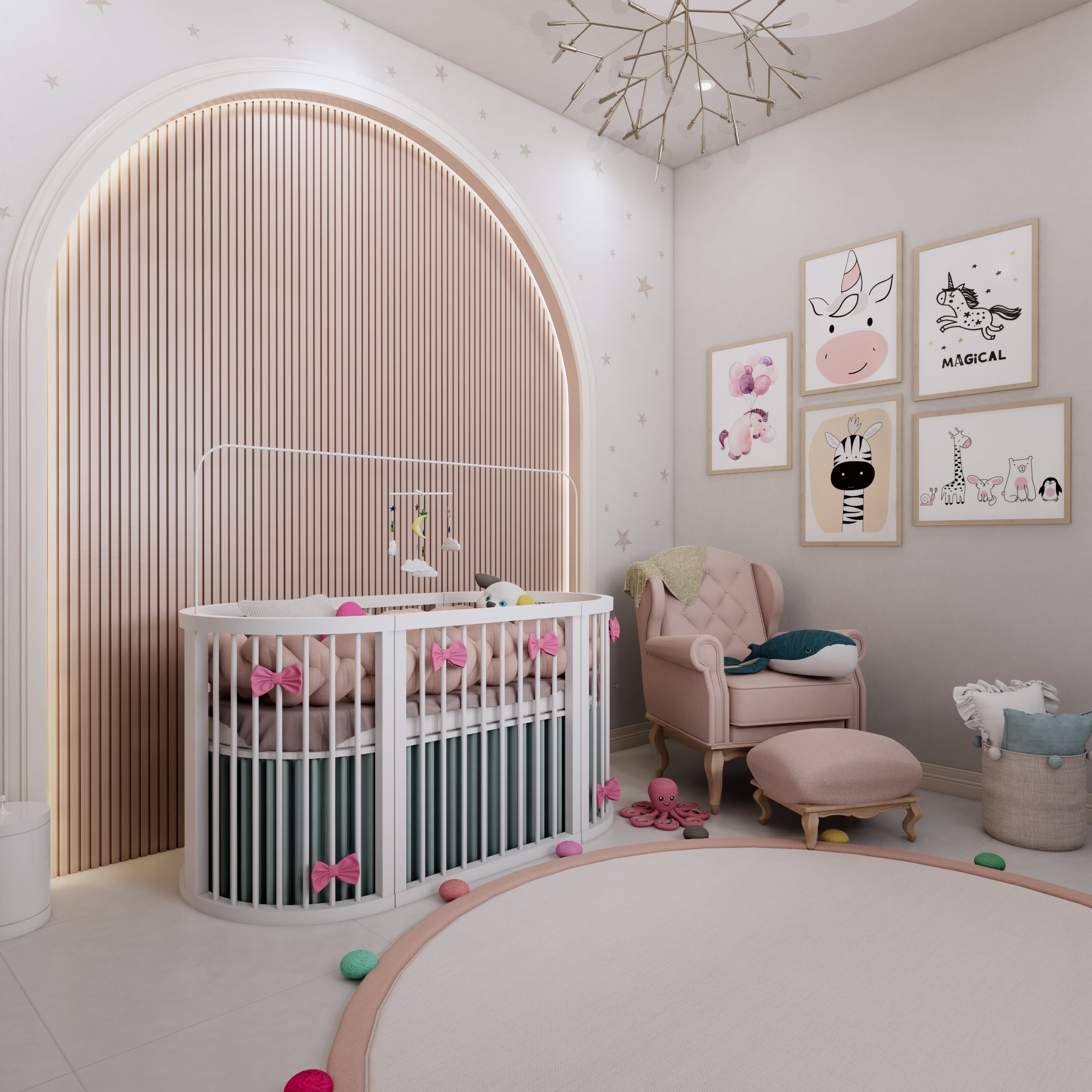 Design de quarto infantil encantador em Sorocaba-SP, destacando interiores acolhedores e lúdicos para a chegada da princesa - Studio Poen Arquitetura
